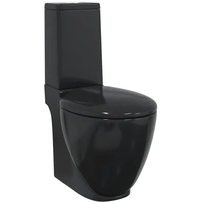 Image of vidaXL Ceramic Toilet Sleek and Modern Design Soft Close Mechanism Water Saving Dual Flush Easy Installation Versatile Black Dimensions: 39 x 66 84 cm