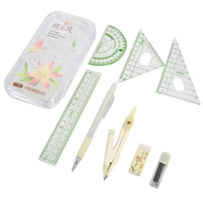 Image of Millya 8PCS Students Compass Set with Protractor Rulers Math Geometry Drawing School Supplies (A Red)