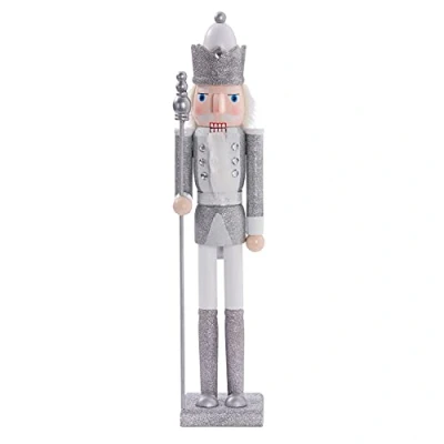 Image of THE TWIDDLERS Large Silver Christmas Nutcracker Soldier Ornament, 50cm / 20&quot; Handmade with Premium Wood and Moveable Parts, Festive Xmas Decoration