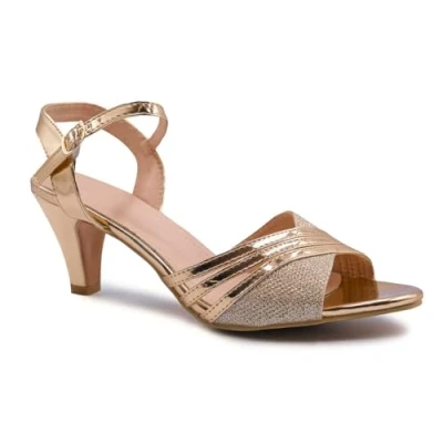 Image of Where&#039;s That From Womens Stormi Low Heel Sandals With Buckle Ankle Strap Rose Gold Size UK 6
