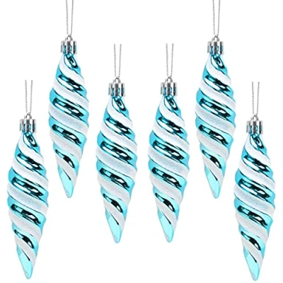 Image of Christmas Concepts® Pack of 6 110mm Large Spiral Shaped Baubles Shiny &amp; Glitter Decorated Tree Decorations (Turquoise)
