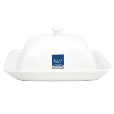 Image of Concept4u Solar White Porcelain Cheese &amp; Butter Dish with Lid Container Boxed Keeper Insulated Holder Airtight Plate for Kitchen Countertop