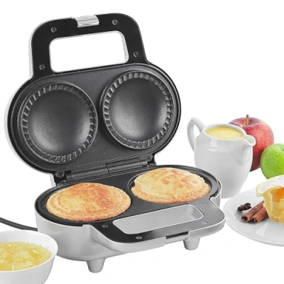 Image of Salter EK4082 XL Double Pie Maker Twin Deep Fill Machine, Non Stick &amp; Crimp Edged Cooking Plates, 3 5 Minute Pre Heat, Locking Latch, Fruit/Meat/Mince Pies, 9cm Diameter x 7cm Depth 900W