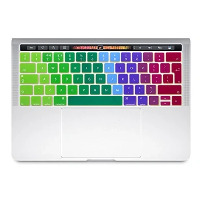 Image of Se7enline Compatible with New MacBook Pro Keyboard Cover Silicone Skin (UK Layout) for 13 15 inch (With Touch Bar Version) A1706/A1707/A1989/A1990 2016/2017/2018/2019/2020, Rainbow