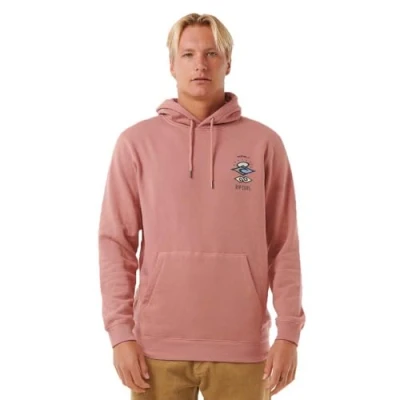 Image of RIP CURL Mens Search Icon Hooded Warm Fleece Mushroom Woven flag label Kanga pocket. 60% Cotton 40% Polyester