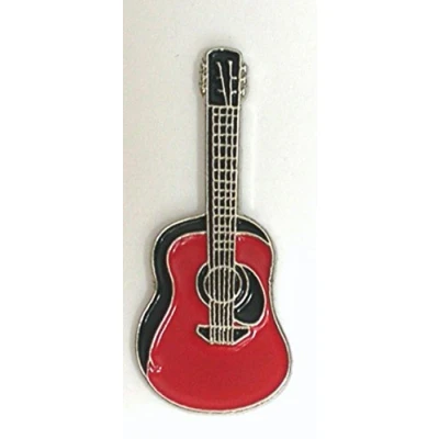 Image of Metal Enamel Pin Badge Rock Folk Country Music Acoustic Guitar in Red