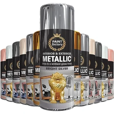 Image of AlezyB 1 x Metallic Bright Silver Spray Paint 400ml Multi Purpose Aerosol Use for Metal and Wooden Furniture, Ornaments, Decorative Items Much More Interior &amp; Exterior