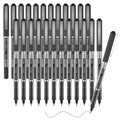 Image of Shuttle Art Rollerball Pens, 25 Pack 0.5mm Extra Fine Point Black Liquid Ink Quick Drying &amp; Long Lasting Pens for Writing, Journaling, Notes Taking, School Office Supplies