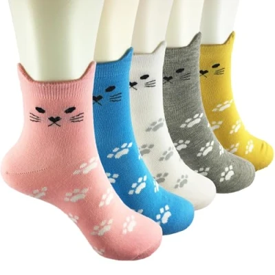 Image of Fuzzy Cactus Cute Cat Ear Ankle Socks Pack of 5 Five Colours
