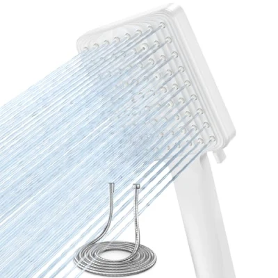 Image of VOXON Shower Head and Hose Set, High Pressure Heads with 6 Spray Modes, Universal Handheld Square 1.8m Stainless Hose, Large Rain for Low Water Pressure, White