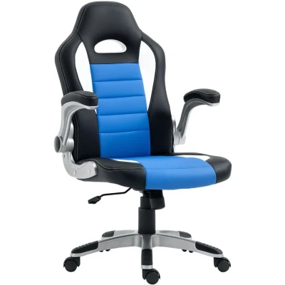 Image of HOMCOM Racing Gaming Chair Height Adjustable Swivel with Flip Up Armrests, Blue