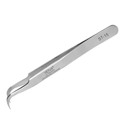 Image of Vetus Straight Pointed/Curved Tweezers Eyelash Extensions Stainless Steel ST (ST 15 (120mm, Curved))