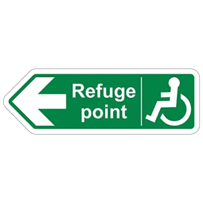 Image of V Safety Shaped Sign Refuge Point Arrow Left 600X200 1MM Rigid Plastic