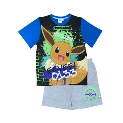 Image of Pokemon Boys or Girls Shortie Pyjamas, PJs, 2 Piece Set Comprising Short Sleeve Top &amp; Bottoms, Eevee, Age 5 6 Years