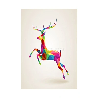 Image of Wee Blue Coo Painting Illustration Running Leaping Deer Polygon Picture Wall Art Print