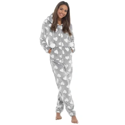 Image of Lora Dora Womens Heart Print Onesie Grey Large
