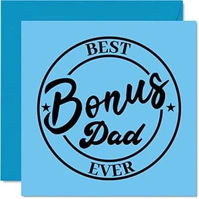 Image of Step Dad Birthday Card Best Bonus Ever Funny Novelty Happy Father’s Day from Son Daughter, 145mm x Greeting Cards for Daddy Papa Father