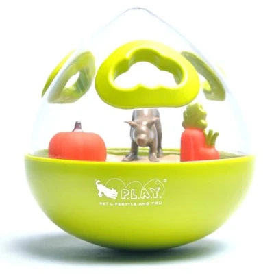 Image of PLAY Durable Green Wobble Ball Puzzle Toy, Interactive Fun IQ Treat Dispensing Dog Slow Feeder, Enrichment Toy For Pup.
