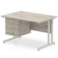 Image of Impulse 1200 Rectangle Silver Cant Leg Desk Grey Oak 1 x 3 Drawer Fixe
