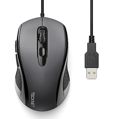 Image of TECKNET Wired Mouse, Mice Optical USB Computer Mouse With 3600 DPI Tracking, Gaming Grade Sensor, 6 Buttons, Business Office PC/Laptop, Great for Graphic Design (Grey, Medium)
