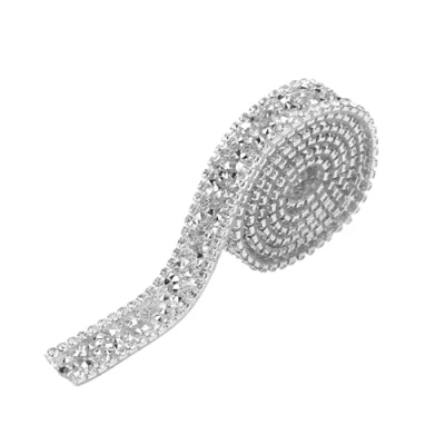 Image of Rhinestone Ribbon Trim, 1 Yard 15mm Diamond Mesh Wrap Roll Sparkle Crystal Decoration for Clothing Dress Belt Collar Hairpin Shoes Accessory (Silver*3PCS)