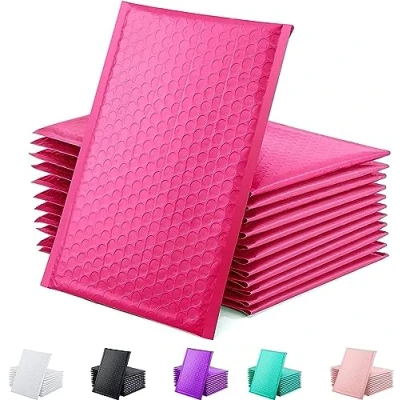 Image of Bubble Mailer 100 Pack, Metallic Foil Mailers, Waterproof Self Seal Adhesive Shipping Bags, Cushioning Padded Envelopes for Shipping, Mailing, Packaging, Bulk (Pink, 190x230mm)