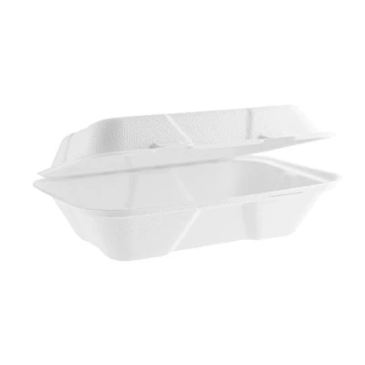 Image of Vegware VA SH89 Biodegradable Sugarcane Clamshell Takeaway Box 9 x 6inch Case of 200,White