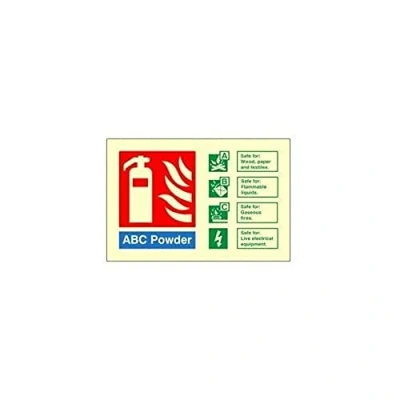 Image of 2 x Glow In The Dark ABC Powder Fire Extinguisher ID Signs 150mm 100mm Self Adhesive