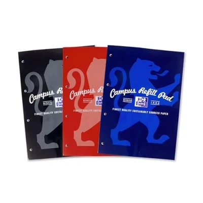 Image of Oxford Campus, Lined Paper A4 Refill Pad, MEGA 300 Pages, Assorted Colours, Pack of 3