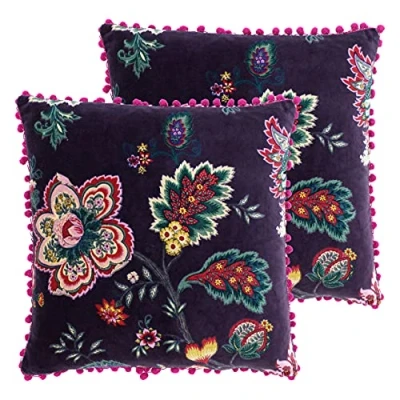Image of Paoletti Palampur Cushions (Twin Pack) Purple Cotton Size 50 cm x