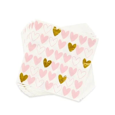 Image of amscan 9908640 Valentines Day Pink &amp; Gold Open Hearts Luncheons Napkins 16 Pack