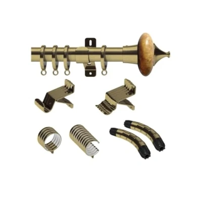 Image of Swish Design Studio 28mm Bay Window Curtain Pole set Kit 5M, 500cm, Antique Brass and Sand Cupola Finial