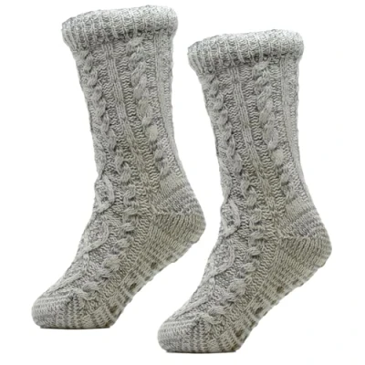 Image of A2Z Ladies Twist Yarn Cable Lounge Socks Sherpa Lining Chunky Knit LS945 Grey 4 8