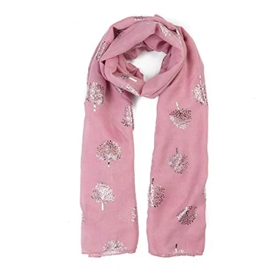 Image of London Scarfs Glitter Mulberry Trees Scarf Women Foil Printed Tree Fashion Ladies Wrap (Dusty Pink)
