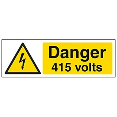 Image of V Safety Danger, 415 Volts Warning Sign 300mm x 100mm 1mm Rigid Plastic