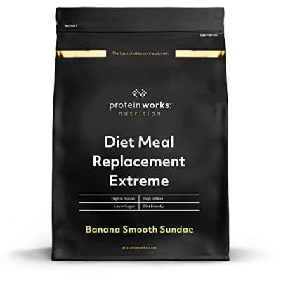 Image of Protein Works Diet Meal Replacement Extreme Shake, 200 Calorie Meal, High Supports Weightloss, 8 Servings, Banana Smooth Sundae, 500g