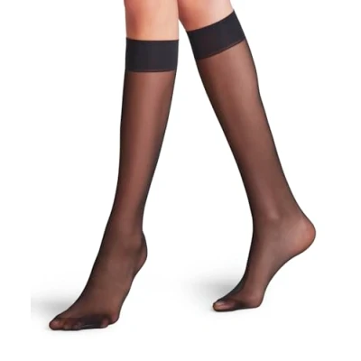 Image of FALKE Women&#039;s Matt Deluxe 20 DEN W KH Sheer Plain 1 Pair Knee High Socks, Black (Black 3009), 2.5 5