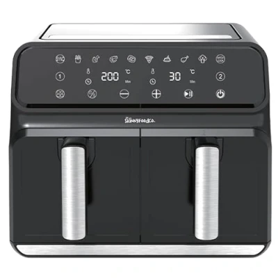 Image of Skinny Food Co Dual Tray 8L Air Fryer Adjustable Temperature 60 200C 1 60min Timer 1700W Double Drawer Design 8 in Digital Airfryer Dishwasher Safe Baskets, Sync Function