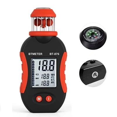 Image of BTMETER BT 876 Handheld Cup Anemometer, Pocket Wind Speed Meter Measures 1.5 93 mph Air Velocity, with Average/Max Airflow Display for Drone Flight, HVAC, Sailing
