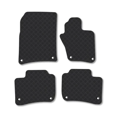 Image of Rubber Car Mats Compatible with VW Touareg (2010 2018) Tailored Fit Floor Set Accessory Black Custom 4 Pieces Clips Anti Slip Backing, Heavy Duty &amp; Waterproof