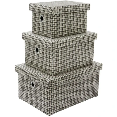 Image of JVL Silva Rectangular Fabric Storage Baskets with Lids, Set of 3, Grey