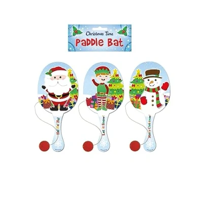 Image of HENBRANDT Single Christmas Wooden Paddle Bat and Ball Game for Kids Unisex Party Bag Favours Loot Stocking Fillers Xmas Gifts Snowman Santa Claus Elf Boys Girls