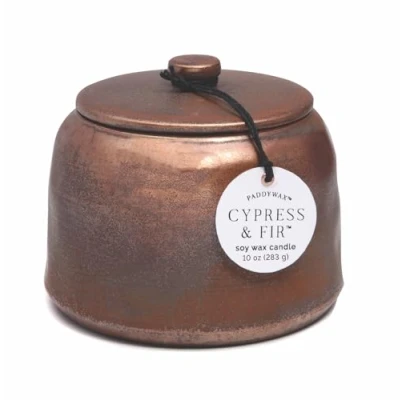 Image of Paddywax Holiday Candles Cypress &amp; Fir Glazed Ceramic Luxury Artisan Scented Candle, 312g, Bronze