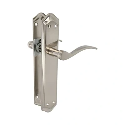 Image of Amig Plate Handle Set Suitable for Interior and Exterior Passage Doors with Crank Handle, Comfortable, Elegant Timeless Brass Silver Colour 256 x 48 mm