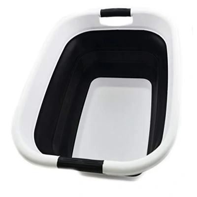 Image of SAMMART 37L Collapsible Plastic Laundry Basket Foldable Pop Up Storage Container/Organizer Portable Washing Tub Space Saving Hamper/Basket (White/Black)