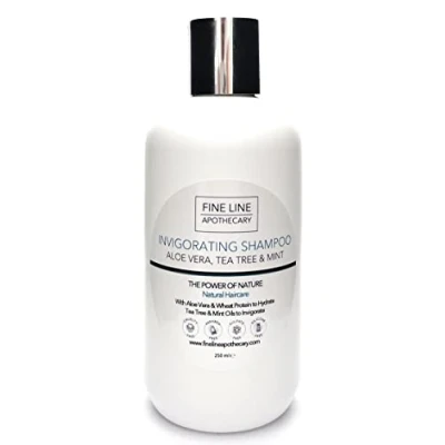 Image of Fine Line Apothecary Invigorating Shampoo 99% Natural Aloe Vera, Tea Tree, Mint. Sulfate/Parabens Free. Gentle, Concentrated. pH 5.5 For Sensitive Skin. 250ml