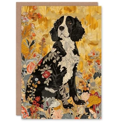 Image of Artery8 Spaniel in Wildflowers Portrait Floral Animal Greeting Birthday Card Him Her All Blank
