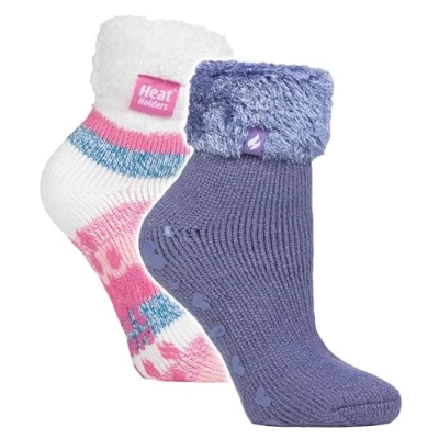 Image of HEAT HOLDERS 2 Pack Ladies Bed Socks Womens Cosy Lounge Warm Winter Fleece Sleep (4 8, HHL01 / HHL02)