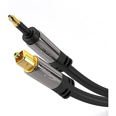 Image of Mini TOSLINK optical audio cable with signal protection 7.5m (Mini to TOSLINK, digital S/PDIF cable/fibre optic for soundbars, stereo systems/amps, Hi Fi) by CableDirect