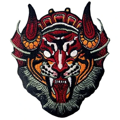 Image of Chinese Monster Lion Mask Patch Embroidered Applique Iron On Sew Emblem